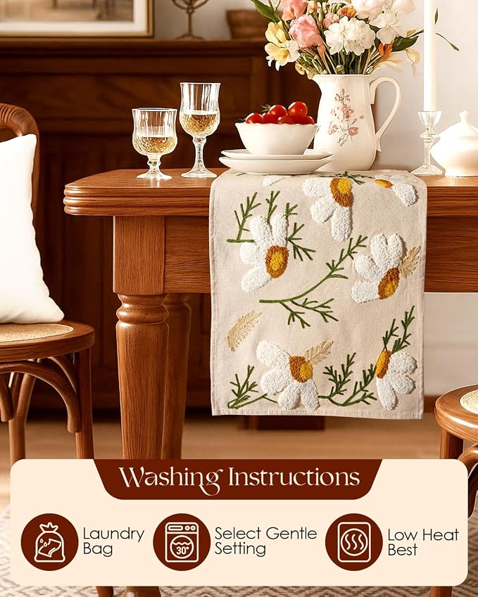 Canvas Embroidered Narrow 13"x 90" Table Runner, Rustic texture, Machine - Image 4