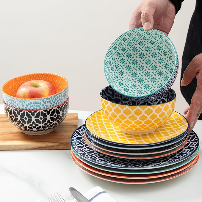LEHAHA 12 Pieces Ceramic Dinnerware Sets, Porcelain Round Dinner Set - Image 5