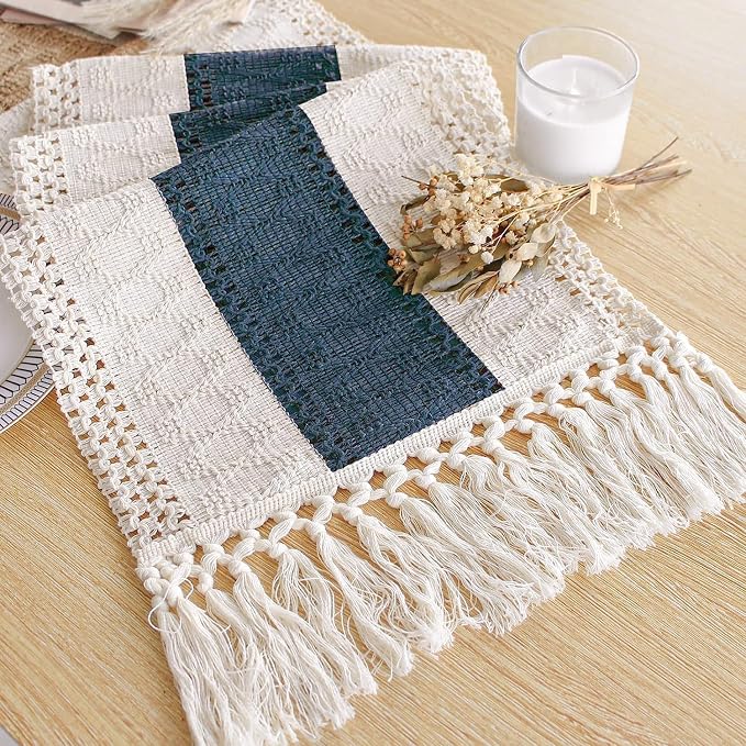 Boho Table Runner for Home Decor 12x90 Blue Fall Rustic Decorations | 90 Inches by FEXIA