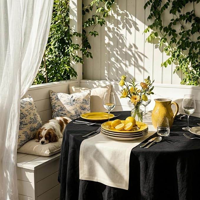 Solino Home 100% Linen Dining Table Runner Ivory Woven, Fete 14 x 60 in | Table - Image 5
