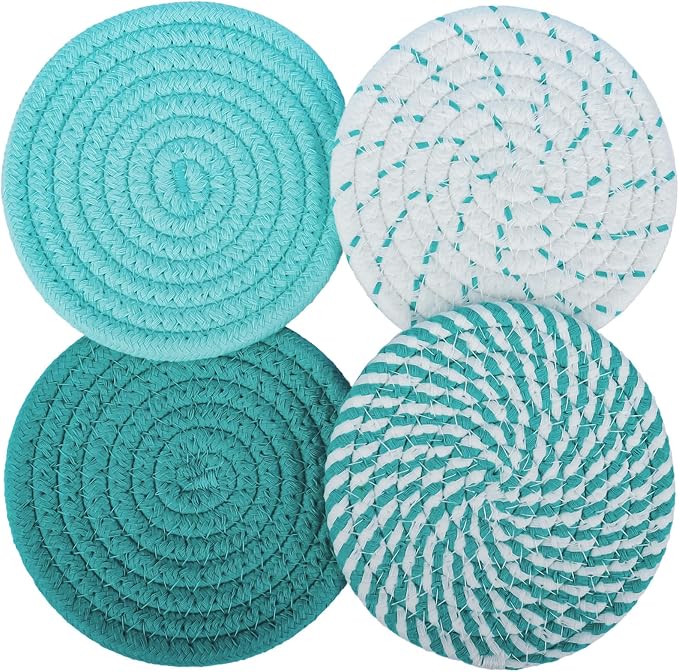 4.8 Inch Drink Coasters Set of 4, Large Fabric Cotton Absorbent Coasters by HIYALOT