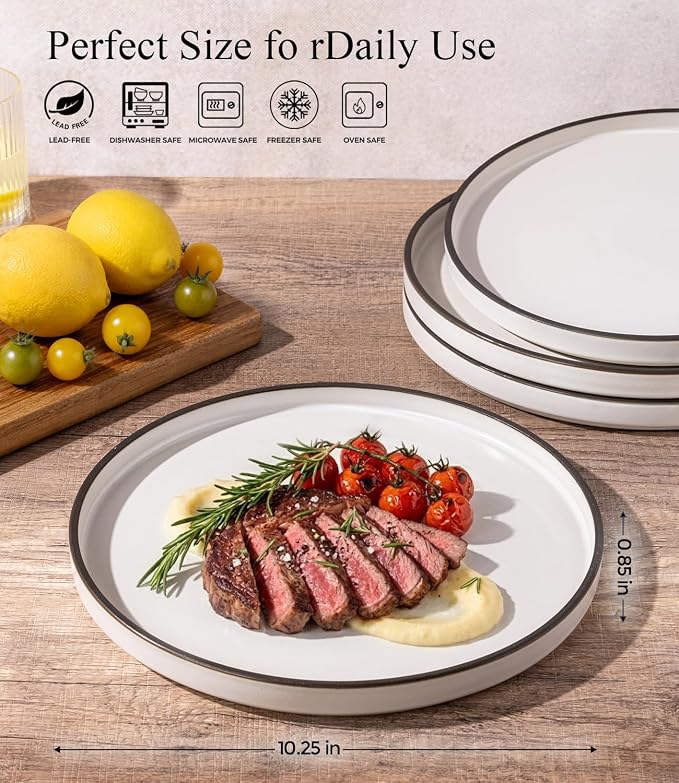 LERATIO Ceramic Dinner Plates Set of 6, 10.25 inch Large ceramic plates | - Image 2