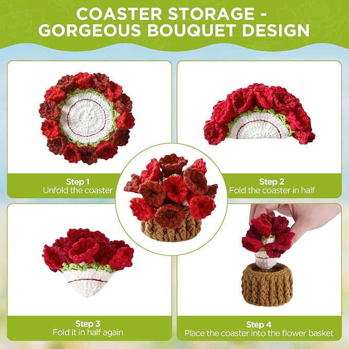 Crochet Flower Coasters, Handmade Bouquet Coasters - Image 3