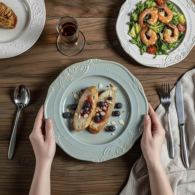 salad plates set of 4, 10.5 inch Reactive Glaze Stoneware Dinner Dish Set - Image 6