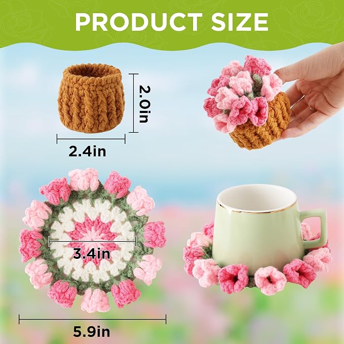 Crochet Flower Coasters, Handmade Bouquet Coasters - Image 2