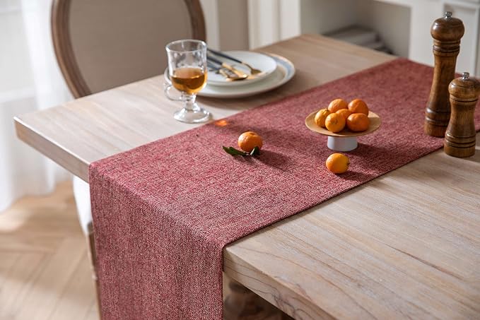 Burlap Style Farmhouse Table Runner, 14x108 Inches Red | Thick Durable Fabric - Image 4