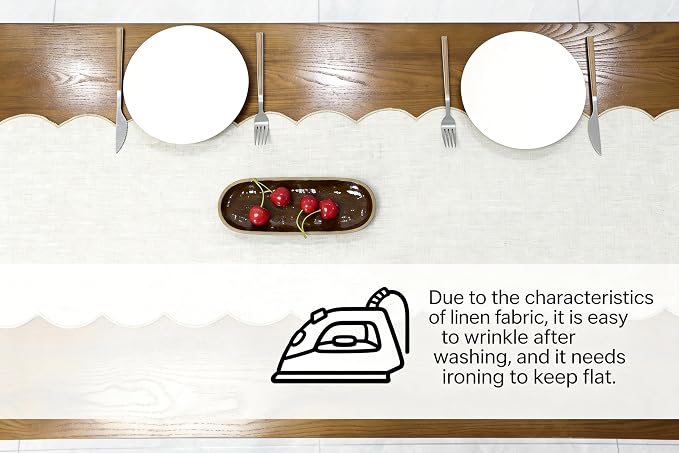 100% Natural Linen Rustic Scalloped Embroidery Table Runner 72 Inches Long - Image 4