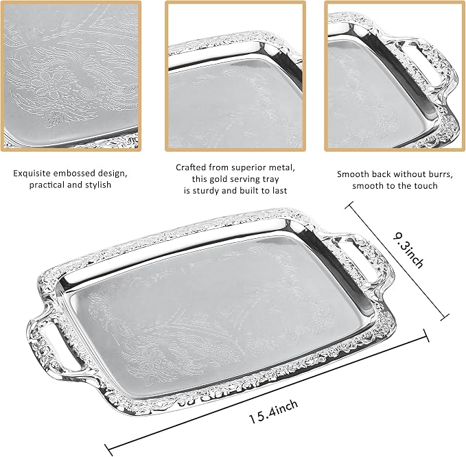 4-Pack Large Rectangle Silver Serving Trays, 15.4" x 9.3" Stainless Steel - Image 7