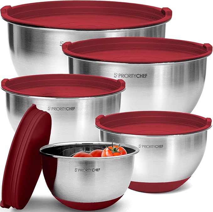 Premium Mixing Bowls With Airtight Lids Set, Thicker Stainless Steel Mixing by PriorityChef