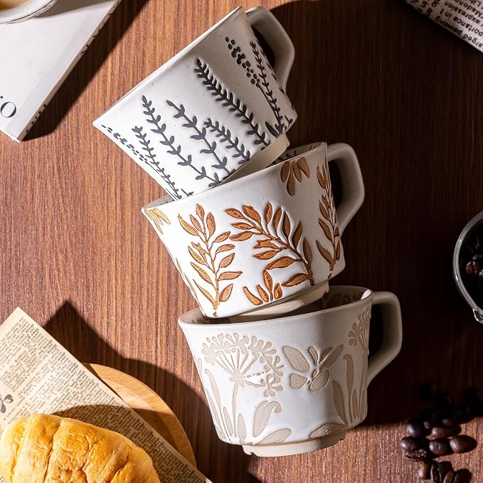 Coffee Mugs Set of 4 with Gold Spoon, 11 oz Porcelain Mug, Ceramic Tea Cups - Image 3