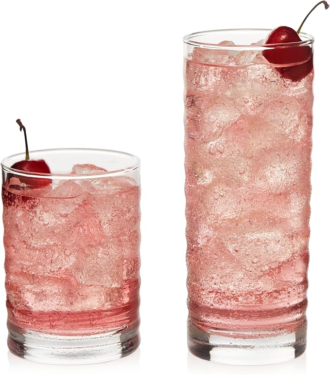Libbey Pueblo Tumblers and Rocks Glass Cups Set, Wavy and Groovy Drinking by Libbey