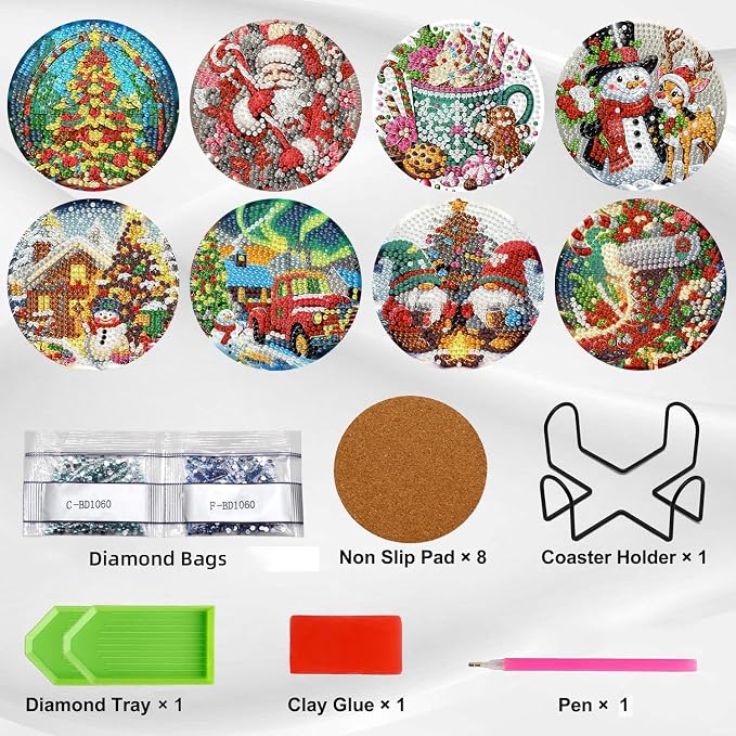 Ekuxom 8 PCS Christmas Diamond Art Coasters - Image 3