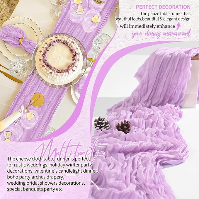 30 Pack Cheesecloth Table Runner 10FT Lilac Purple Table Runner Lavender Boho - Image 6