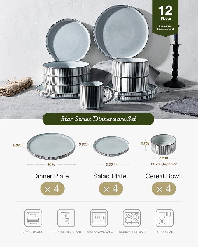Famiware Star Stoneware Dinnerware Set, Reactive Glaze Plates & Bowls - Image 3
