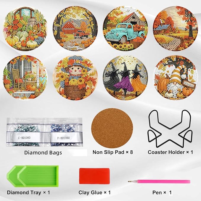 Ekuxom 8 Pcs Fall Diamond Art Coasters Kits - Image 4