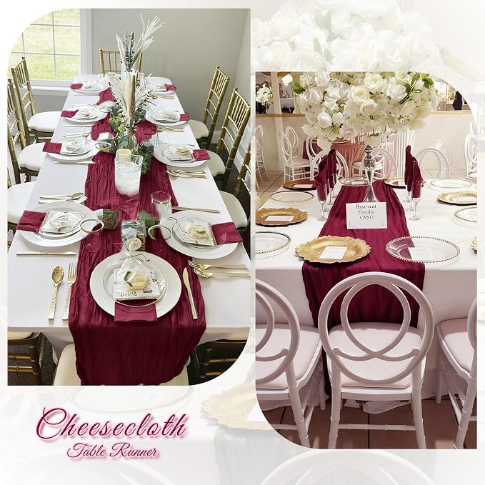 6 Pack Burgundy Cheesecloth Table Runner, 17 x 108 inch, Semi Sheer Boho Cheese - Image 6
