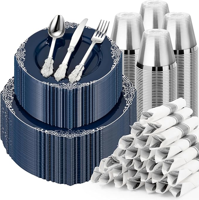 Bestluck 700PCS Navy Blue Disposable Dinnerware by Bestluck