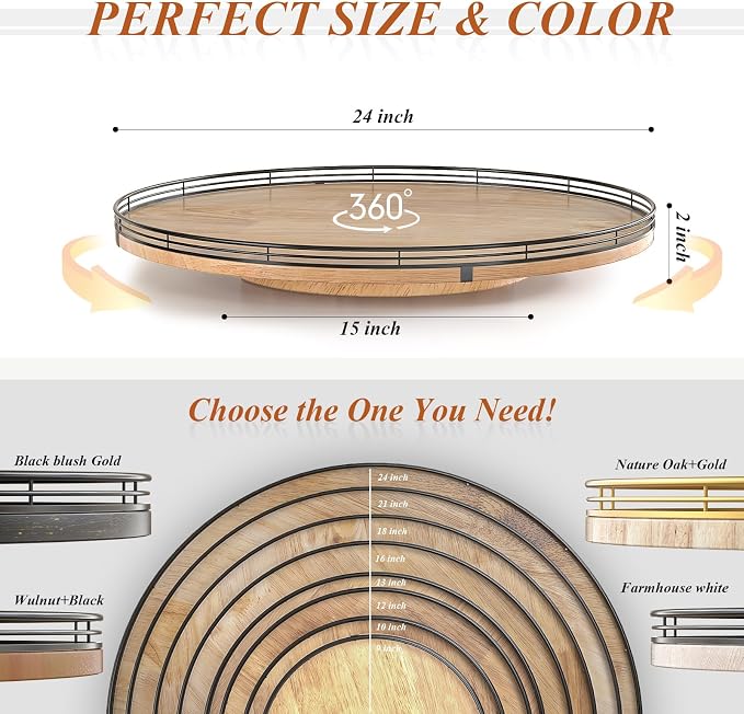 AMH 24-Inch Extra Large Farmhouse Oak Lazy Susan Organizer | Smooth rotating - Image 6