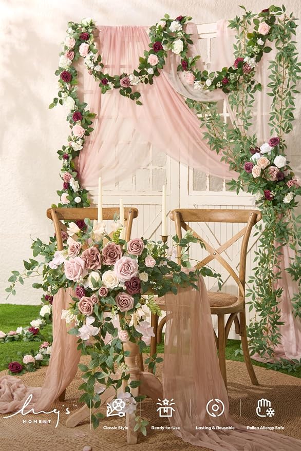 Ling's Moment Pink Cheesecloth Table Runner, 120 Inch 10FT Blush | Boho Gauze - Image 4
