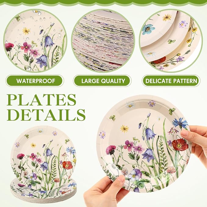 120 Pcs Vintage Wild Floral Paper Plates 7 Inch Floral Plates, Fall Summer - Image 2