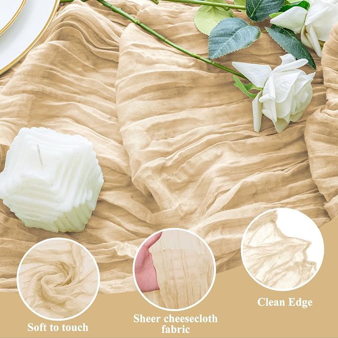 Cheesecloth Table Runner 10FT 2Pcs Sand Boho Gauze Rustic Sheer Runners | - Image 3