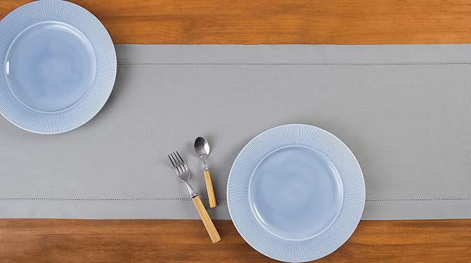 Solino Home Cotton Linen Dining Table Runner Light Grey Woven, 14 x 60 in | - Image 4