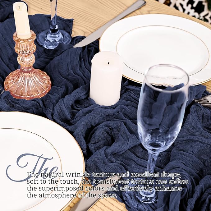 4 Pack Navy Blue Table Runner 17 x 108inch Cheesecloth Table Runner Boho Gauze - Image 4