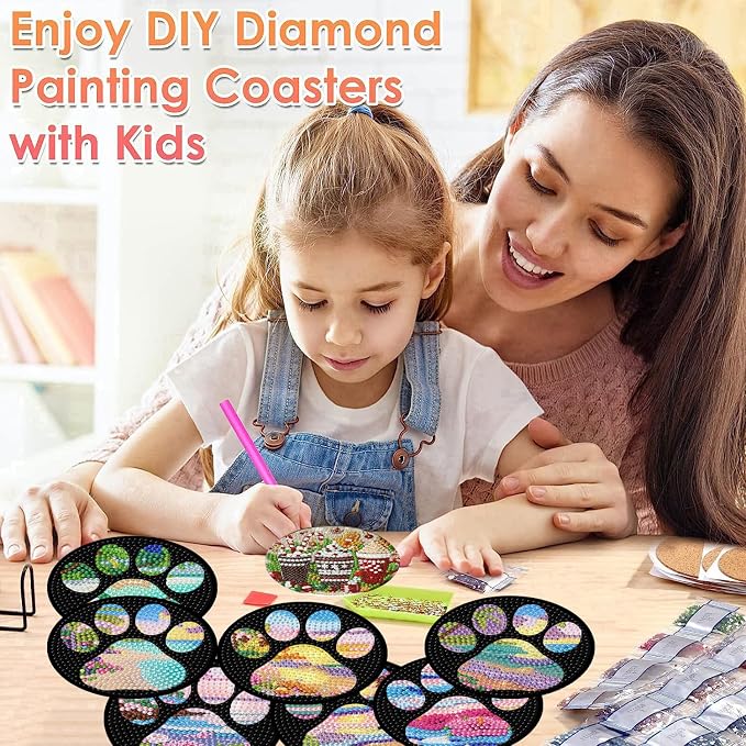 ijbnhd Beach Diamond Art Coasters Kit, Dog Paw, 4X4inch | Diamond Painting - Image 5