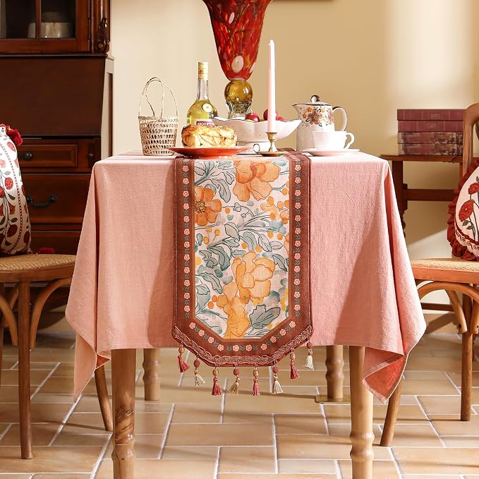 bilin gaier Designer Vintage Orange Floral Small Table Runner, French Farmhouse - Image 2