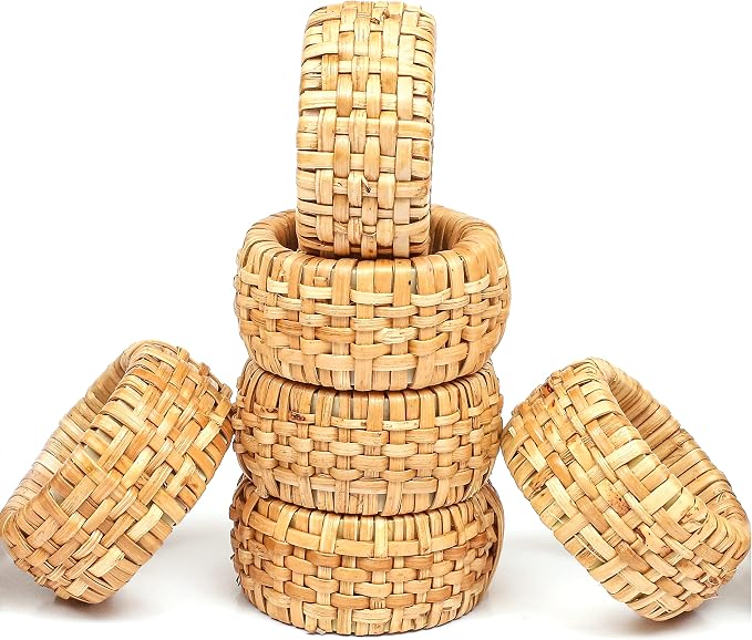 Lightnpro Natural Rattan Decorative Napkin Rings Set of 12, Serviette Napkin - Image 6