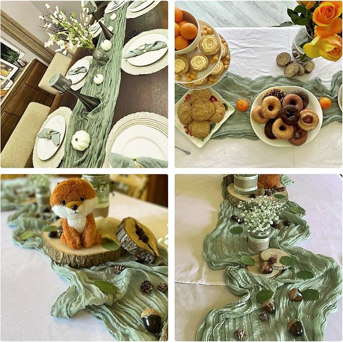 10 Pack Sage Green Cheesecloth Table Runner 6FT Boho Gauze Fabric Table Runner - Image 7