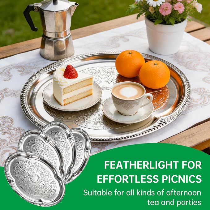 4-Pack Large Silver Serving Tray 20.3 x 15.2 Inch Mirror Platter Set - Image 5
