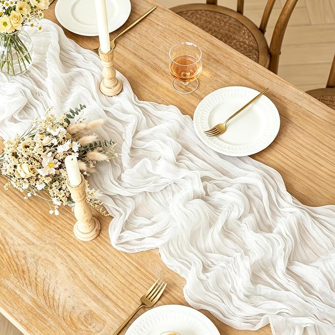 6Pcs Ivory White Table Runner, 10FT Rustic White Table Runner 35*120inch Boho - Image 2