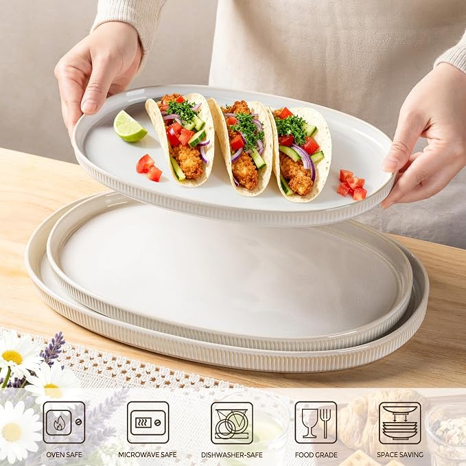 Ceramic Serving Platter Set of 3, Oval Serving Plates and Dishes | - Image 3