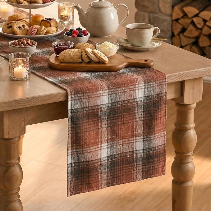 Artoid Mode Caramel Brown Farmhouse Plaid Fall Table Runner 13x48 Inch | - Image 6
