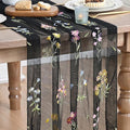Artoid Mode Wildflower Floral Black Gauze Embroidery Table Runner 120 Inch 10FT by ArtoidMode