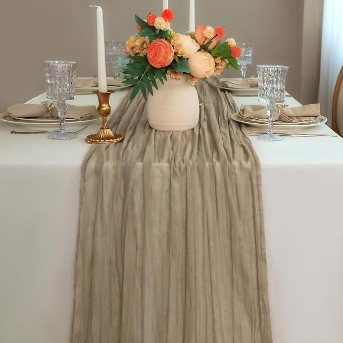 Snowkingdom Nude Brown Cheesecloth Table Runner Taupe Light Tan 120 Inch Long - Image 7