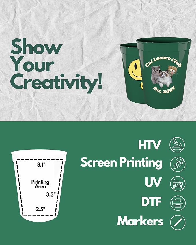 PartyPrints 10 Pack 16 oz Kelly Green Reusable Blank Plastic Cups, Stadium Cups - Image 3