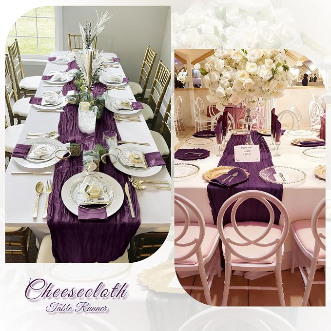 6 Pack Dark Purple Cheesecloth Table Runner, 17 x 108 inch, Semi Sheer Boho - Image 6