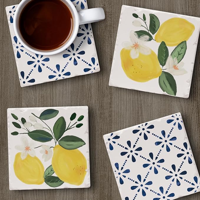 Thirstystone Sorrento Lemons 4 Pack Assorted Tumbled Tile Stone Coasters | 4" - Image 6
