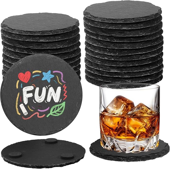 24 PCS Black Natural Slate Coasters Bulk Set 4 Inch Laser Engraving Blanks by DASSNANE