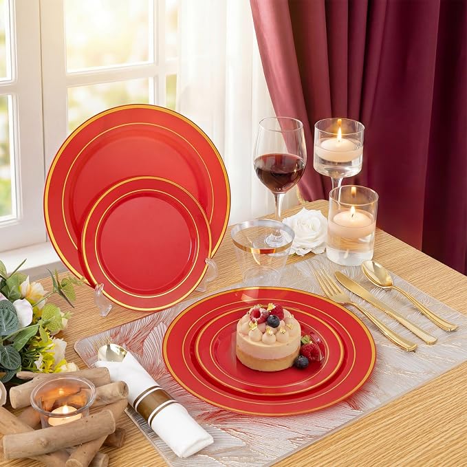350Pieces Red Plastic Plates - Image 4