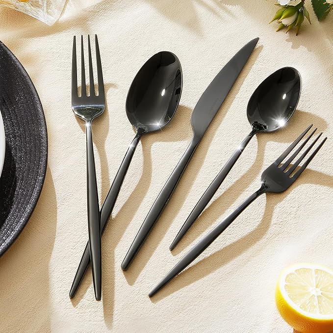 18/10 Silverware Set for 8, 40 Piece Black Stainless Steel Flatware Cutlery | - Image 4