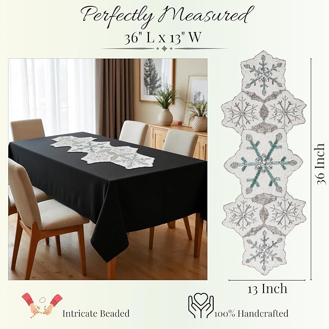 Beaded Table Runner 13x36 Inch Boho Handcrafted Table Runners Rustic Farmhouse - Image 4