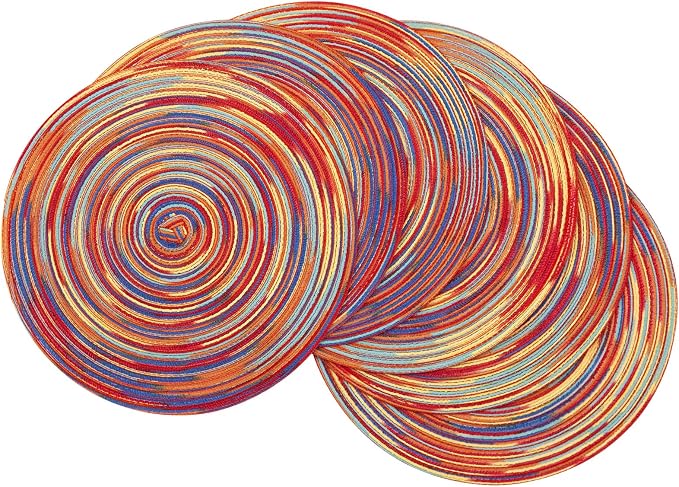 SHACOS Round Braided Placemats Set of 6 Table Mats Colorful Place Mats by SHACOS