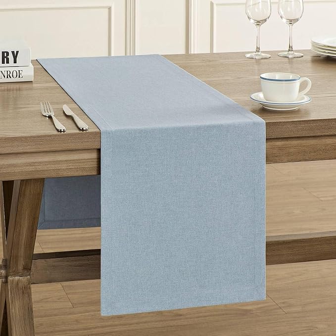 Basic Linen Style Table Runner, 14x90 Inch Chambray Blue | Mitered Corner Design by ZEEMARTONLINE
