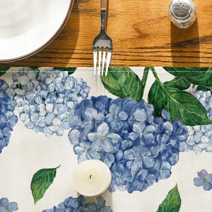 Artoid Mode Watercolor Hydrangea Summer Table Runner, Seasonal Spring Kitchen - Image 7