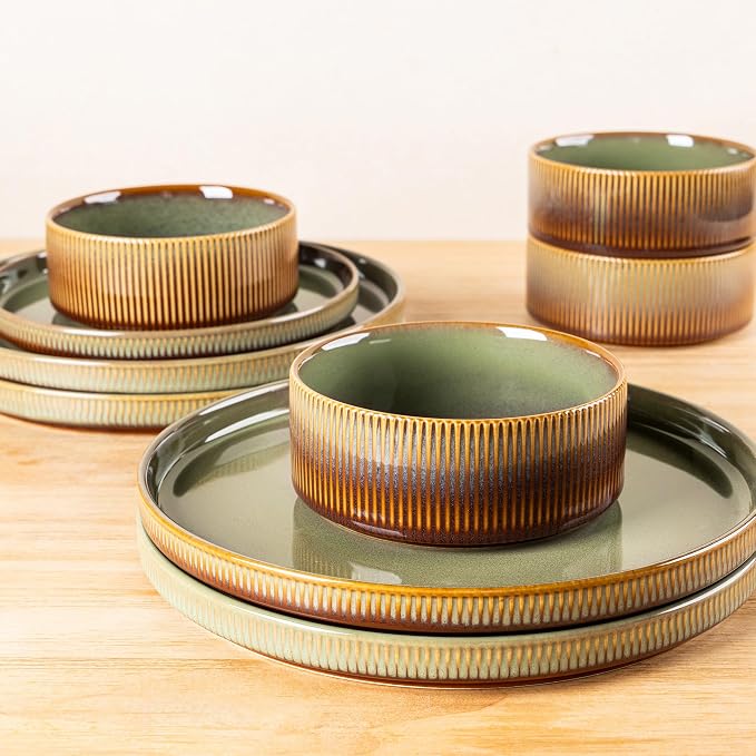 Ceramic Dinnerware Set for 4, 16-Piece Plates and Bowls Set | Lightweight - Image 5