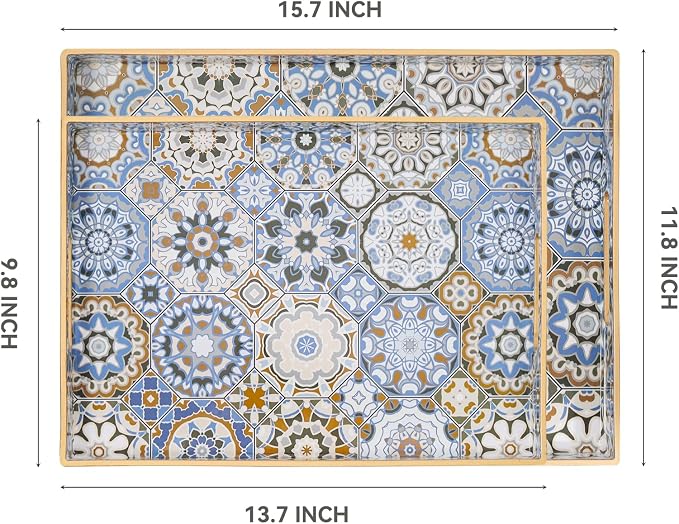 AGIOTA 2 Pcs Serving Tray with Handles Bohemian Decorative Tray Large Ottoman - Image 4
