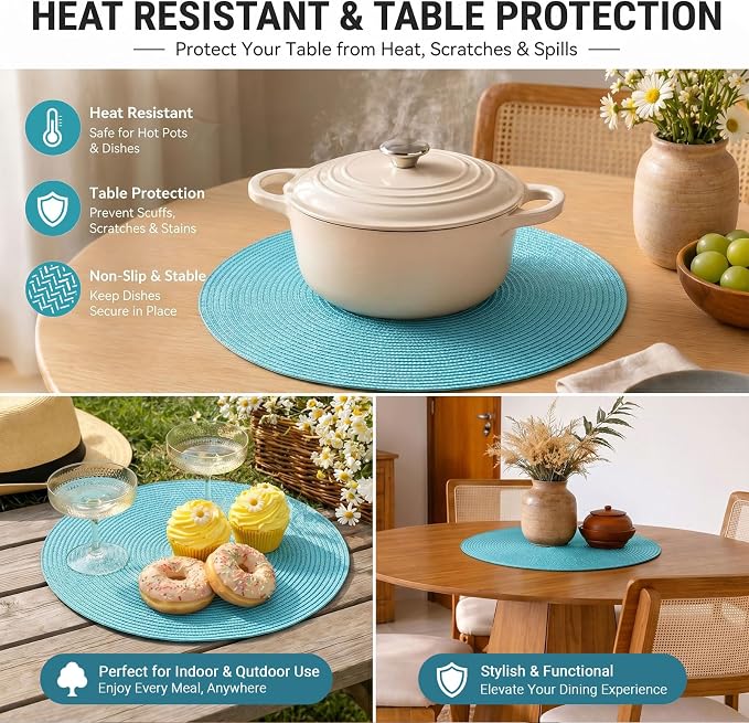 FunWheat Round Braided Placemats Set of 4 Table Mats - Image 7